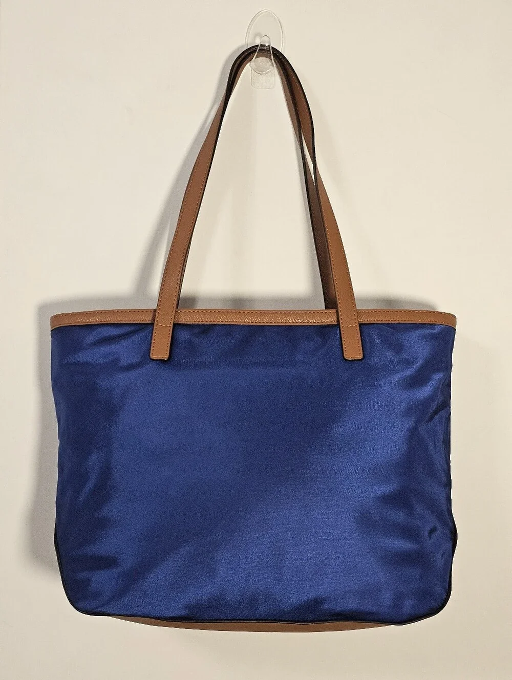 Michael Kors Jet Set Nylon Tote Royal Blue Tan Leather EUC